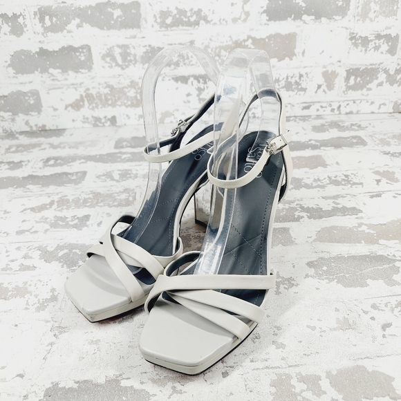 NEW Franco Sarto Damalis Light Gray Leather Ankle Strap Block Heel Sandals X273 - Picture 2 of 15